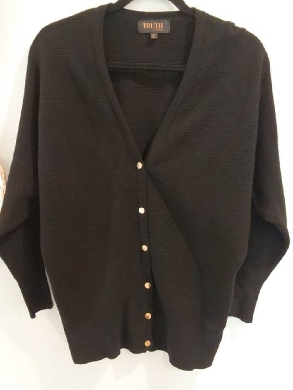 Truth Black Ribbed V-Neck Cardigan with Gold Buttons